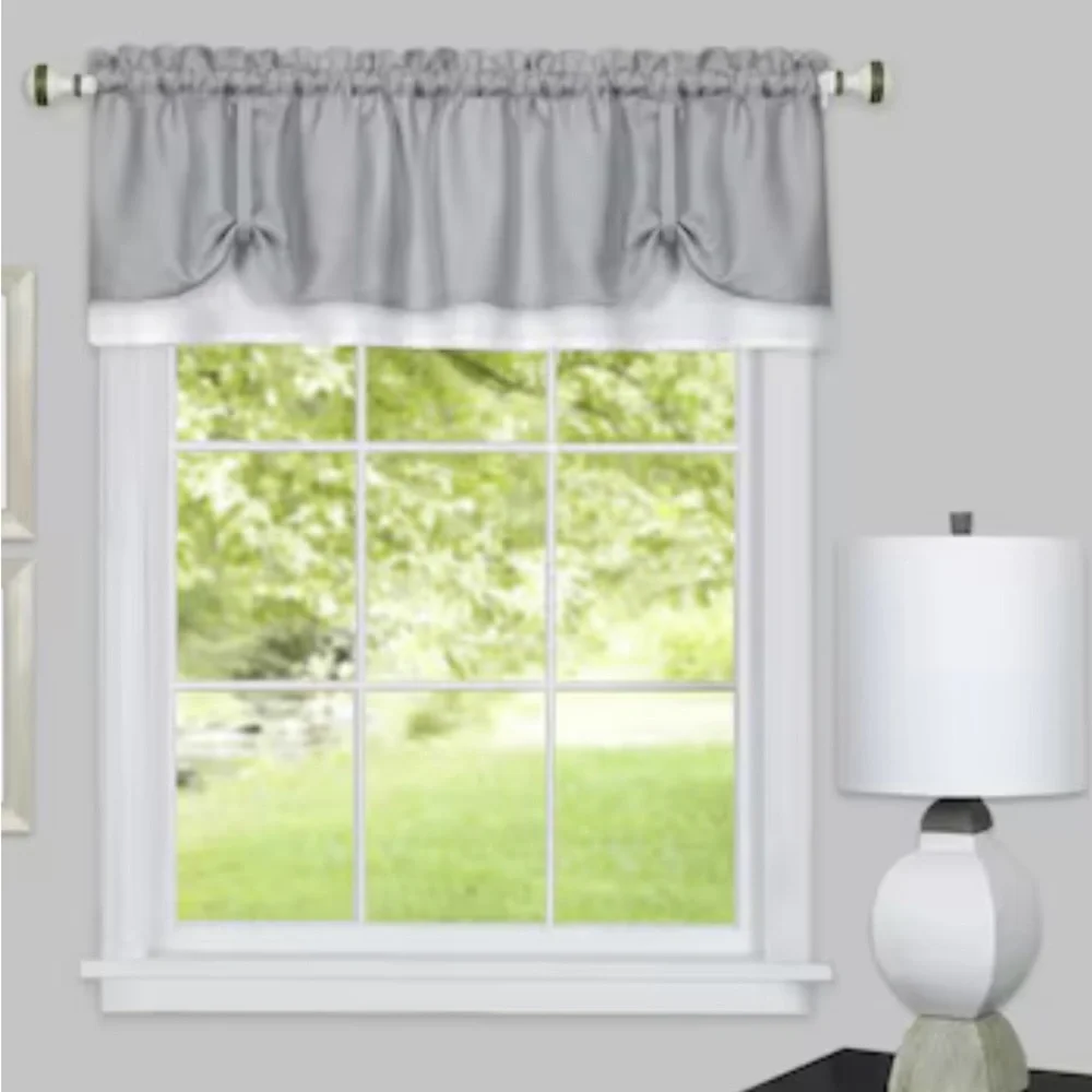 DARCY Double Layered Pick Up Valance / 58” x 14” Silver/Grey White NEW NIP